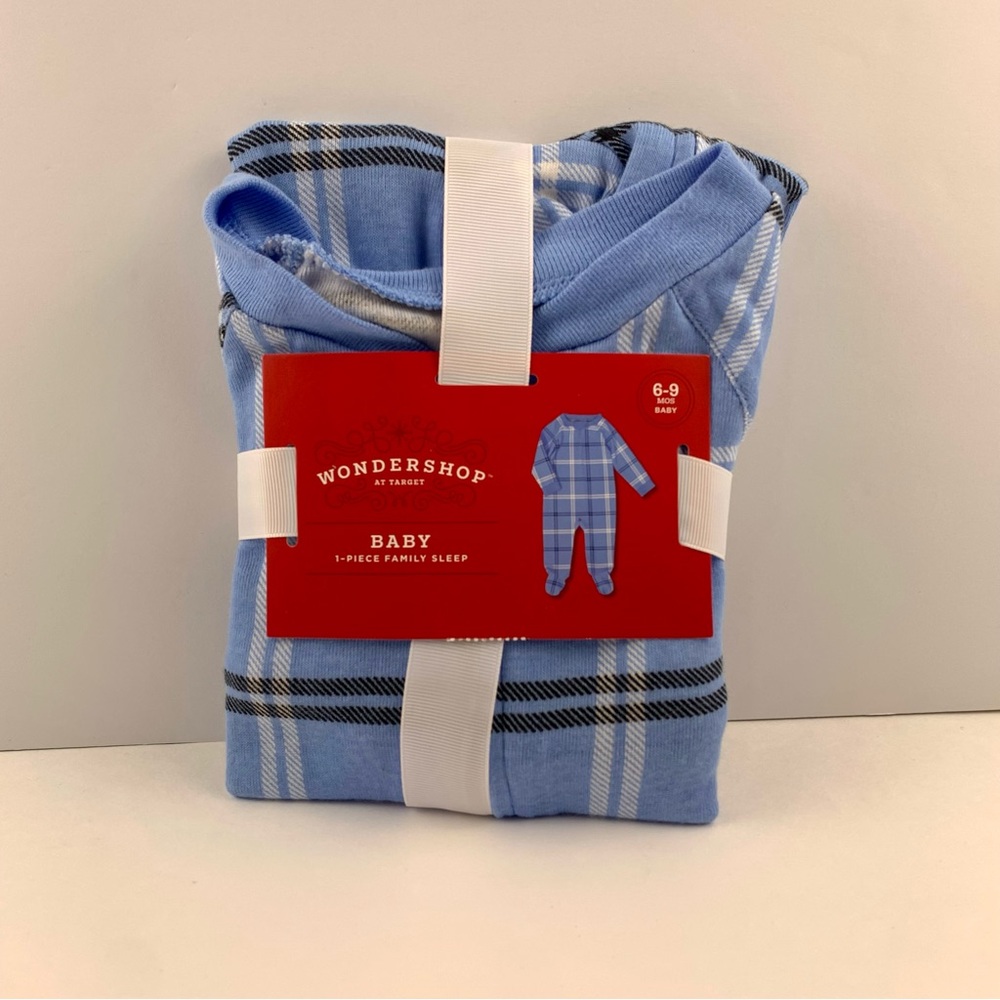 Wondershop Baby Blue Plaid Knit Matching Family Footed Pajama - 6-9 Months